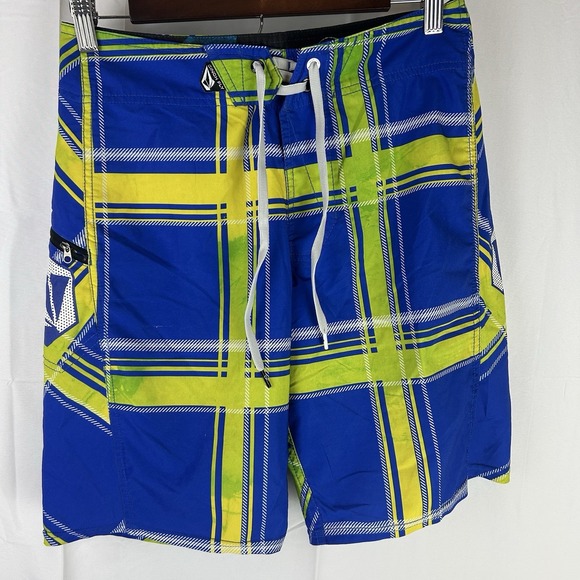 Volcom 4 Way Swim Trunks Men Board Shorts Surf Skater Blue Green Pattern 28 - Picture 1 of 13